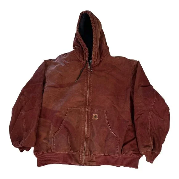 00s カーハート アクティブジャケット J130 CLY クレイ VTG 00s Carhartt J130 CLY Clay Red Hooded Work Zip Up Jacket
